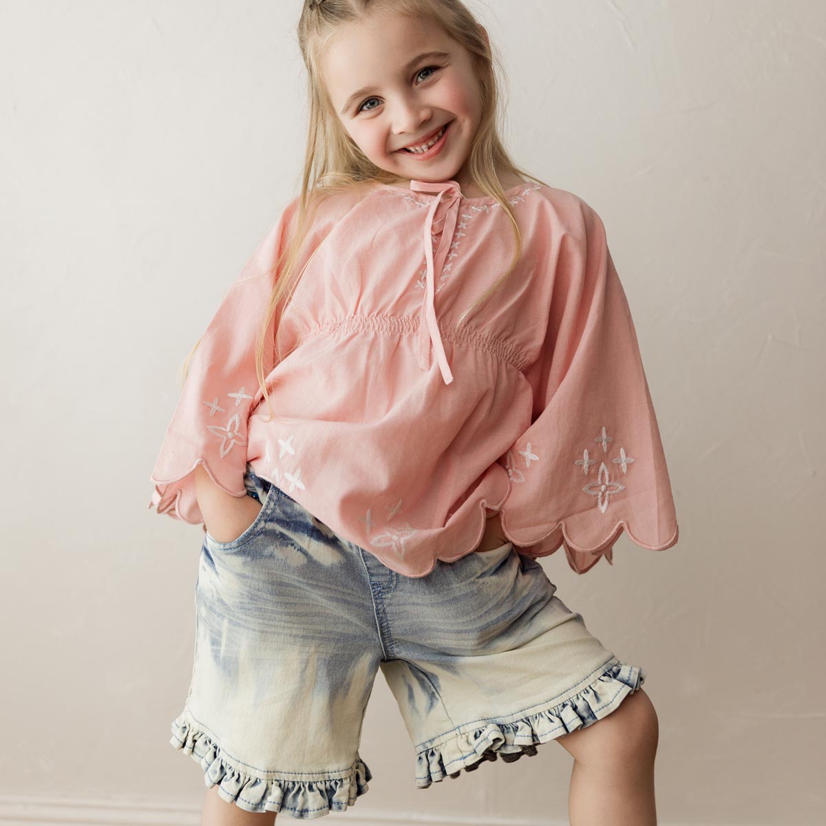 Acid Wash Frill Denim Shorts