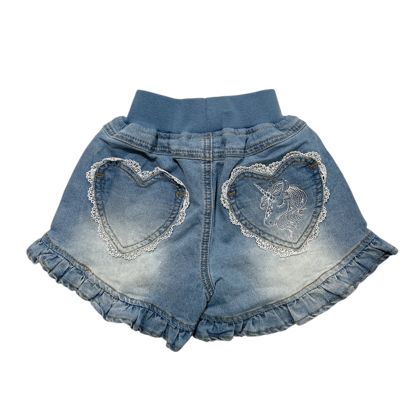 Unicorn Frill & Lace Denim Shorts